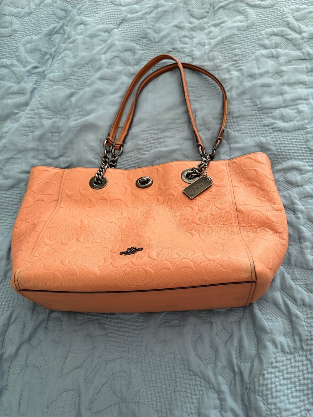 Coach Coral Embossed Leather Shoulder Tote